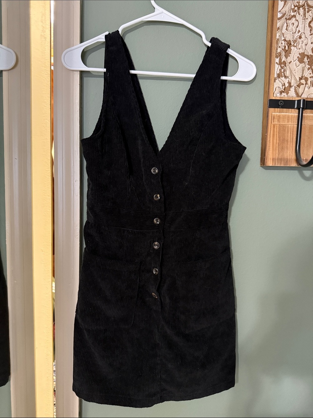 SHEIN Black Corduroy Button-Front Mini Dress
